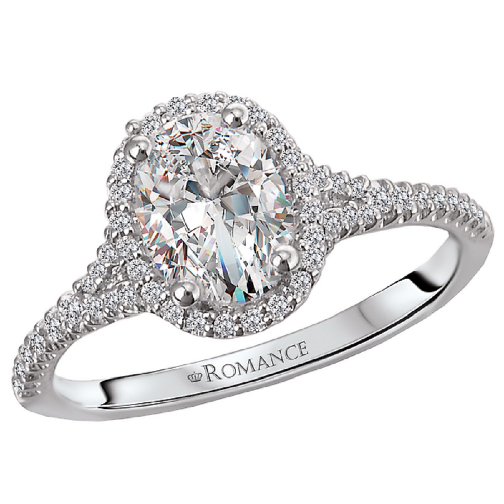 18k Wg And Oval Diamond Split Shank Engagement Ring By Romance