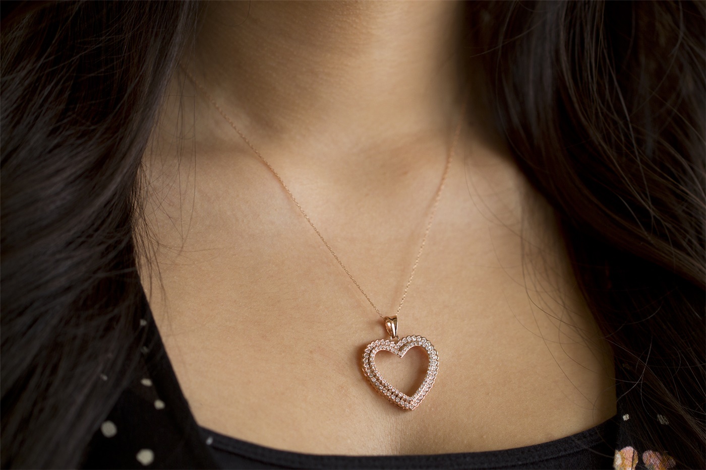Rose Gold And Diamond Double Heart Necklace 1ctw Only 795
