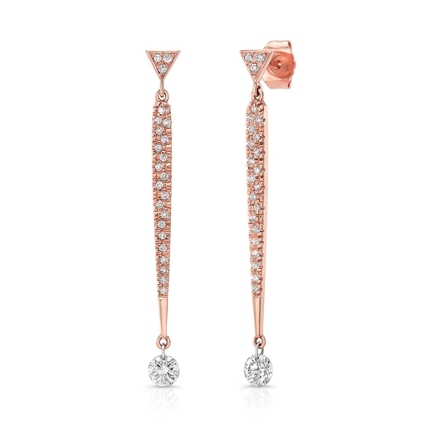 18K Rose Gold Diamond Drop Earrings - Bare Diamonds