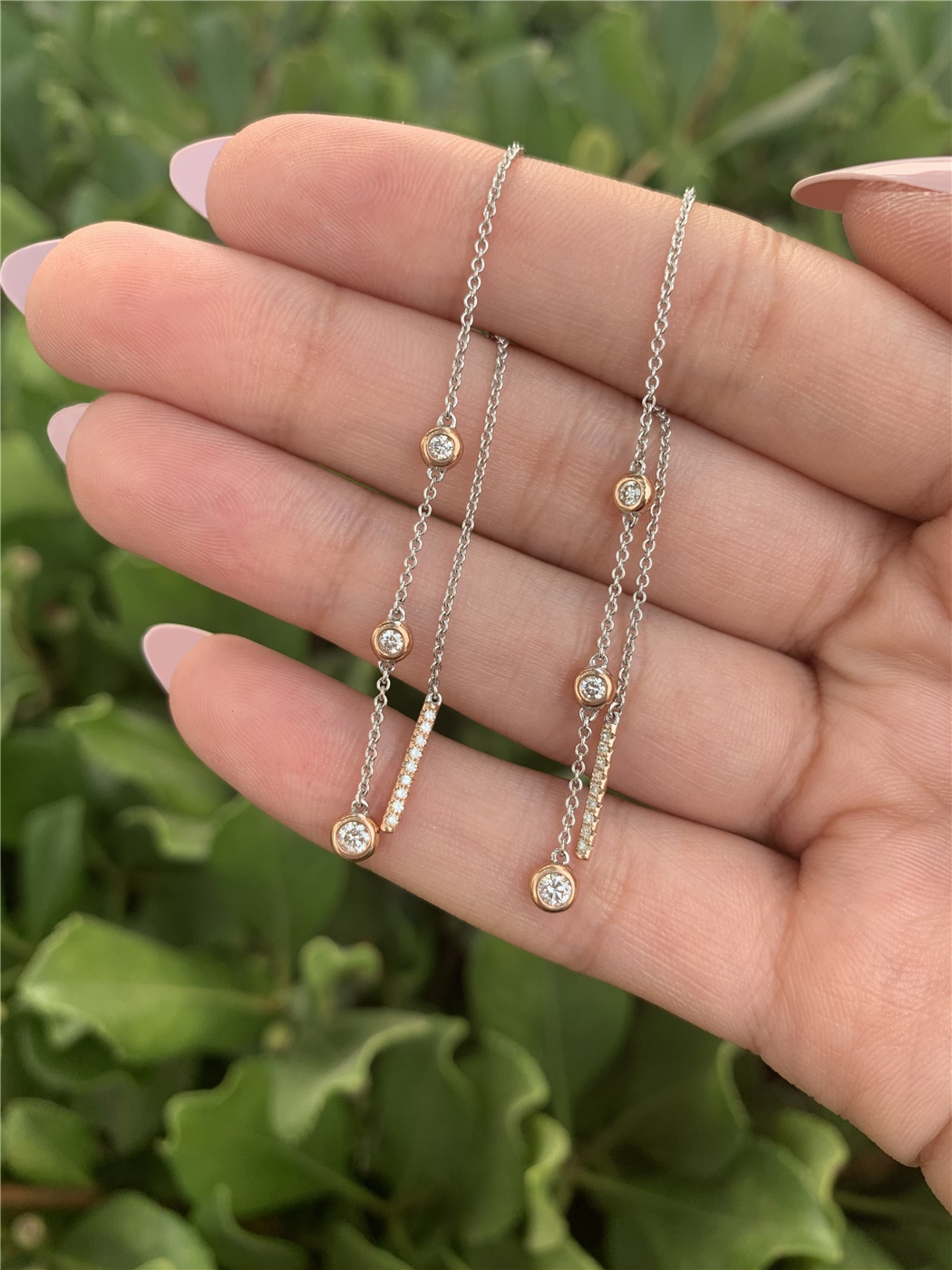 Diamond Bezel Set TwoTone Threader Earrings