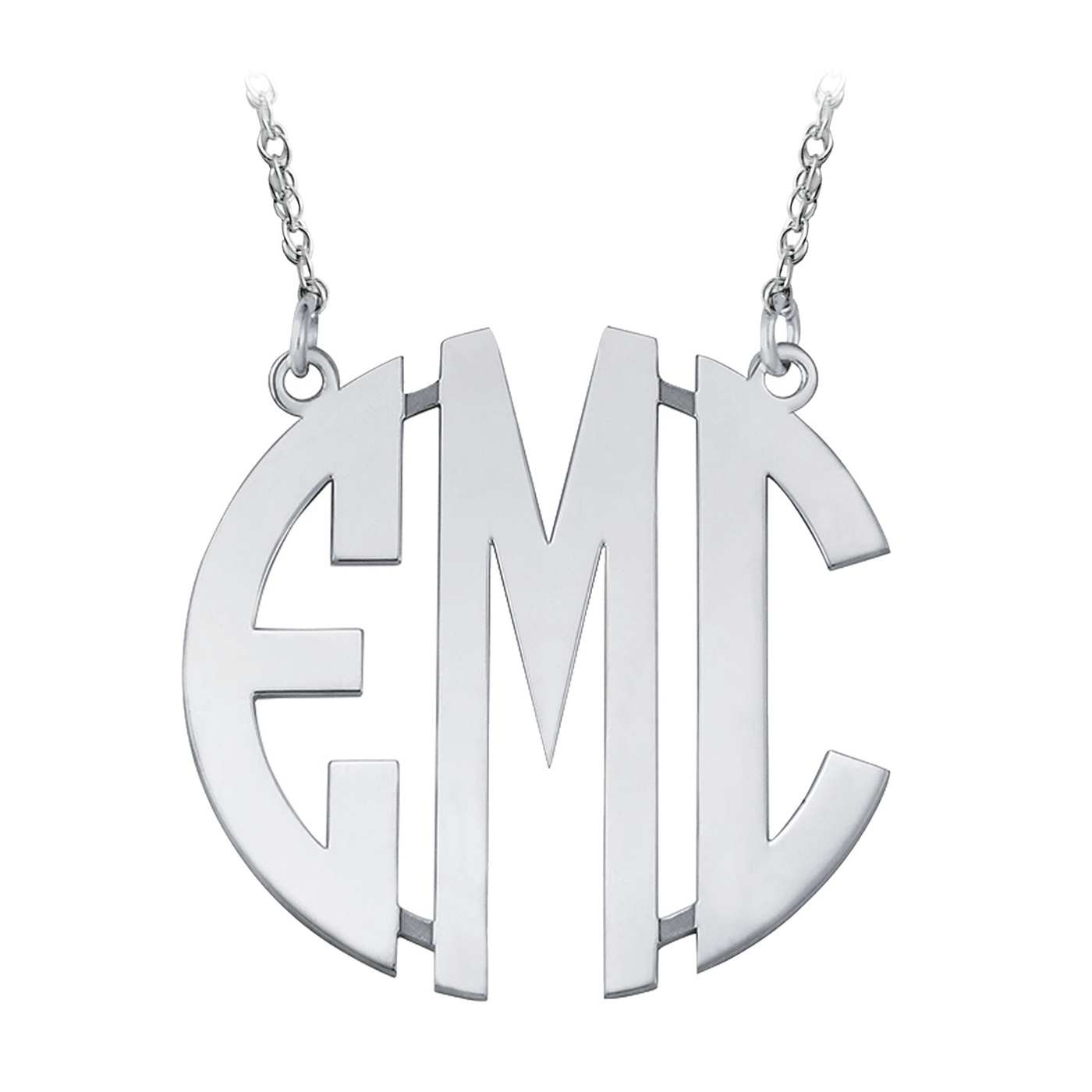 Large Sterling Silver Block Letter Monogram Necklace - Necklaces