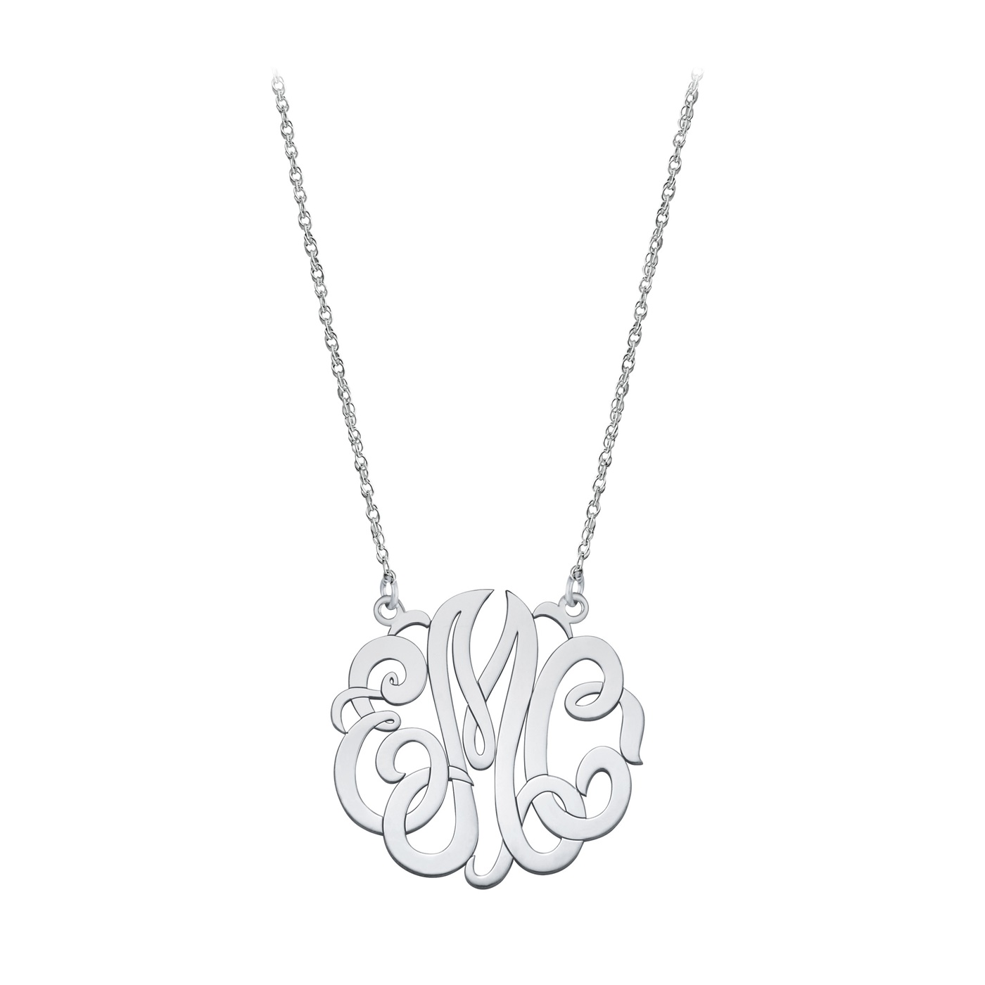 Small 1.5 Inches Wide Vine Monogram Necklace 18 Inch Silver Plated Chain 