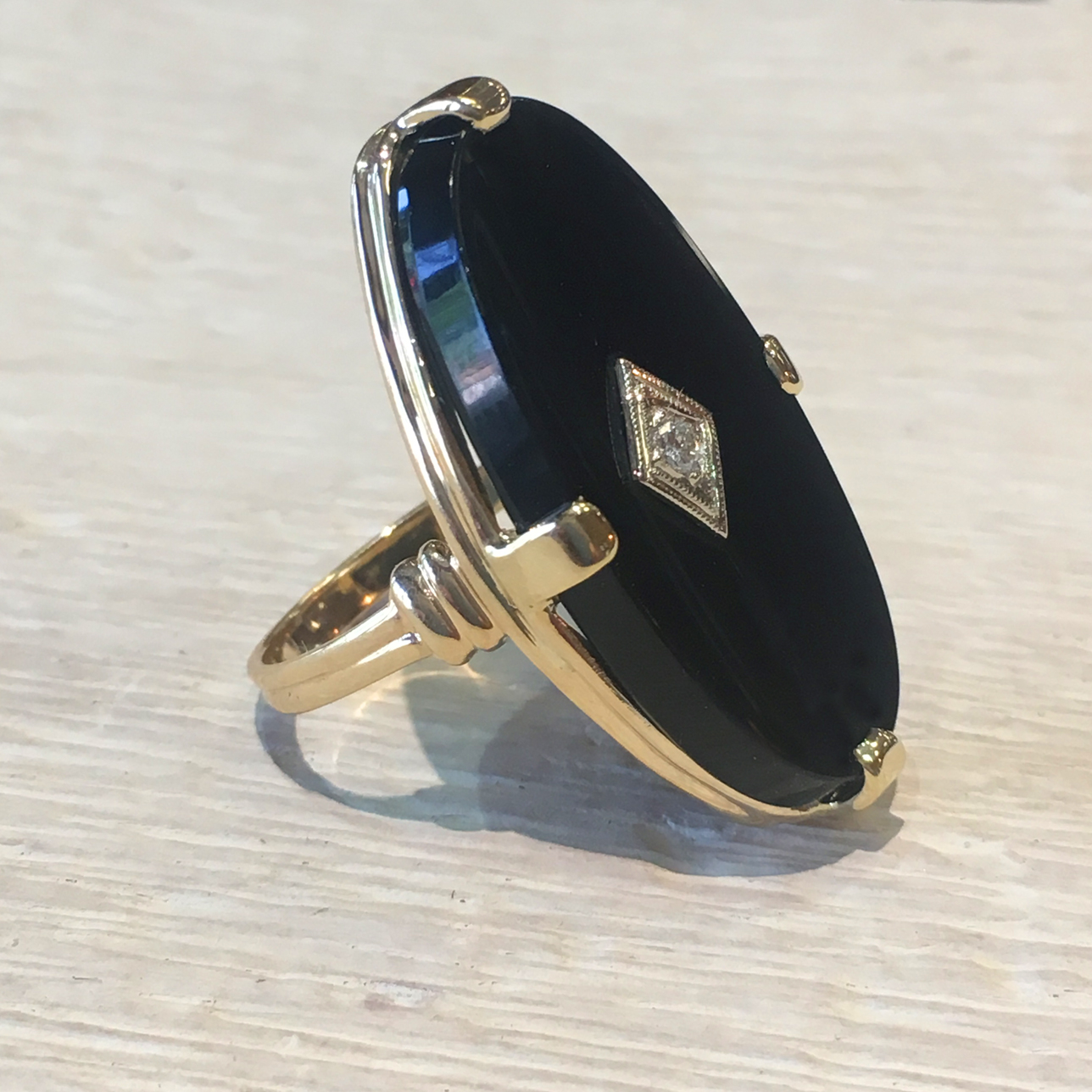 Vintage 1960s Black Onyx Diamond Ring It S A Looong Piece Of Onyx