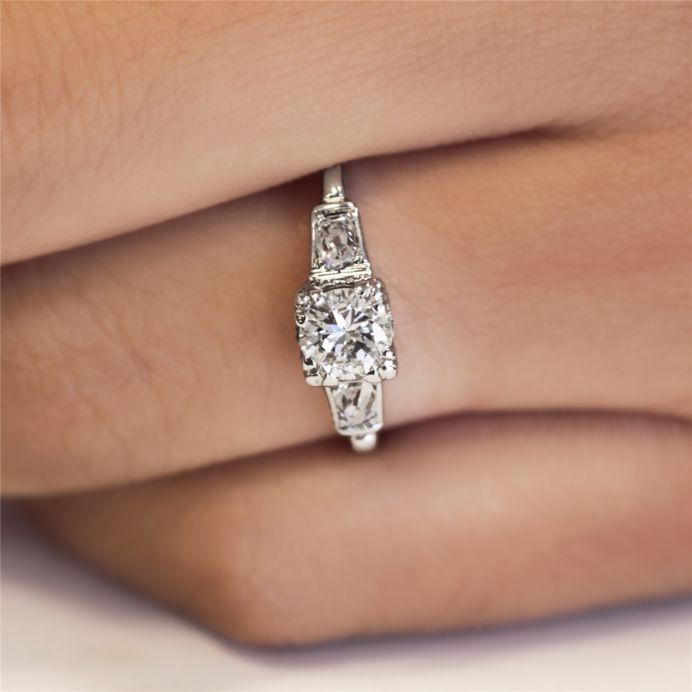 Vintage Engagement Ring with 1/2 Carat Diamond - Art Deco Style