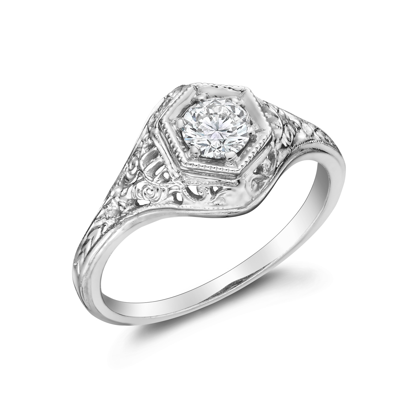 Ladies Filigree Diamond Engagement Ring - Vintage Engagement Ring