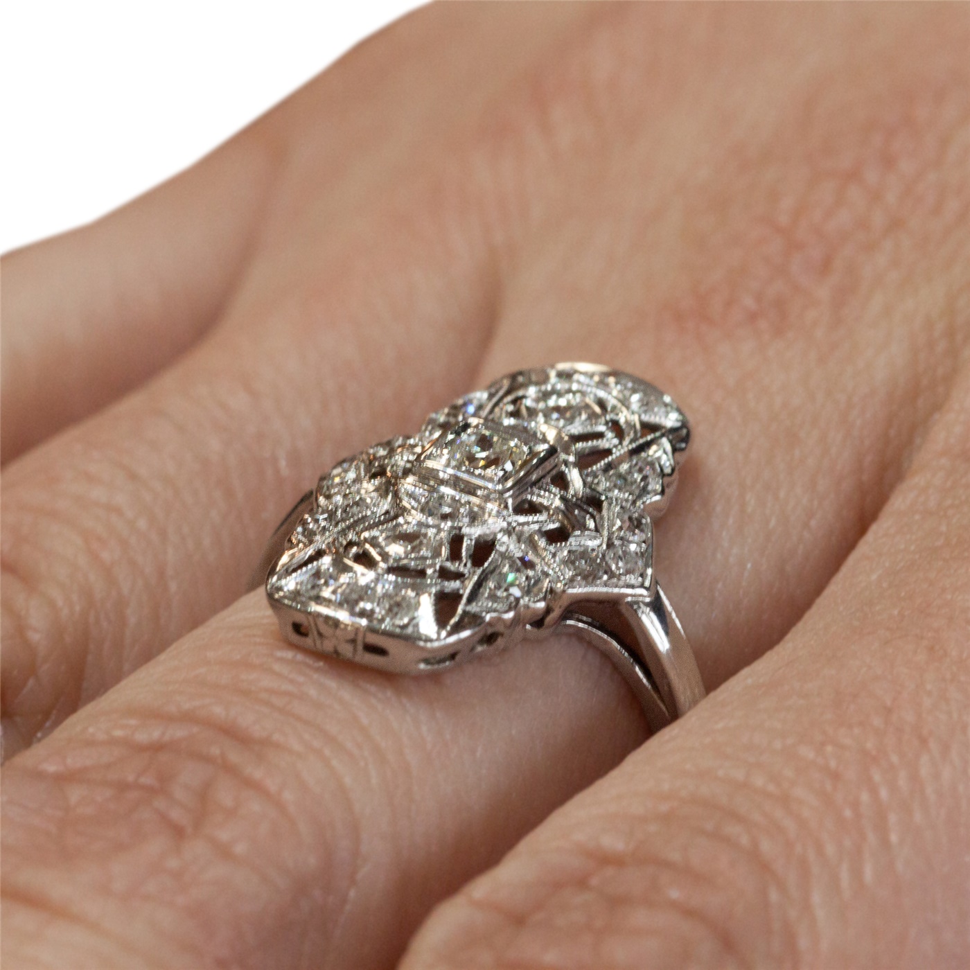 Art Deco Platinum Diamond Cocktail Ring - Recently Sold Treasures