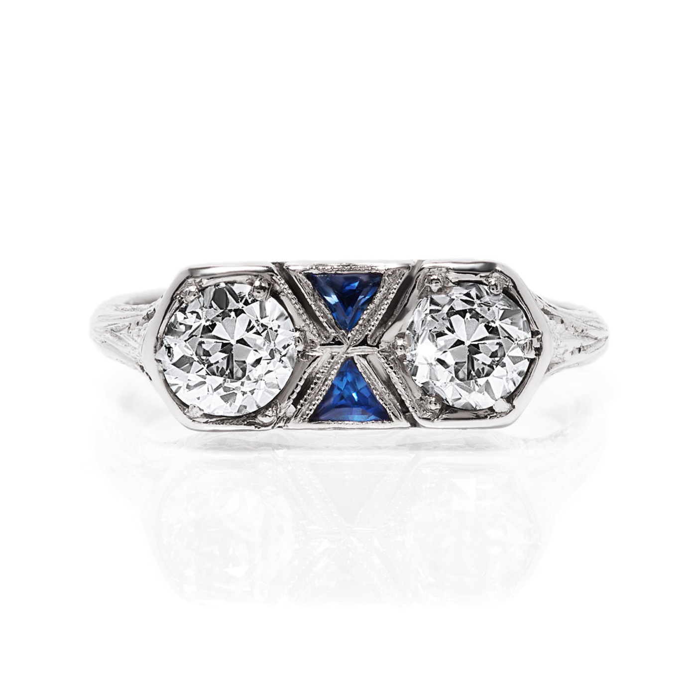 Antique Diamond and Sapphire Filigree Ring - Appraised by IGI