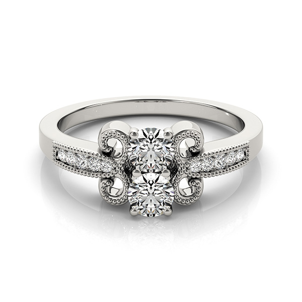 Vintage Style 2 Stone Diamond Ring - Two Stone White Gold Diamond Ring