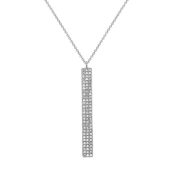 14K White Gold, Diamond Pave Bar Necklace by Bassali