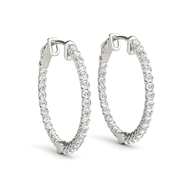 14K White Gold & Diamond Inside-Out Diamond Hoops - Lucida Style!