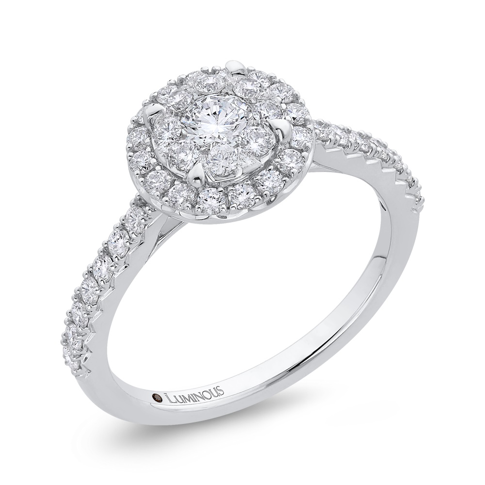 Luminous Round Halo Cluster Engagement Ring